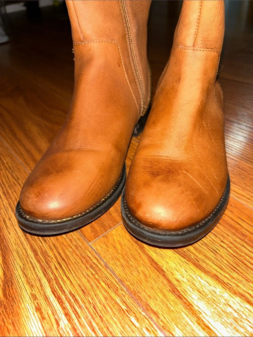 Arturo Chiang Soft Leather Tall Knee High Riding Boots in Cognac Brown Size 6.5